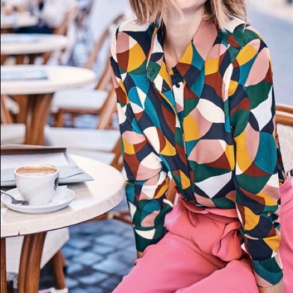 Boden Tops - BOGO! Boden Geometric Print Silk Blouse 8